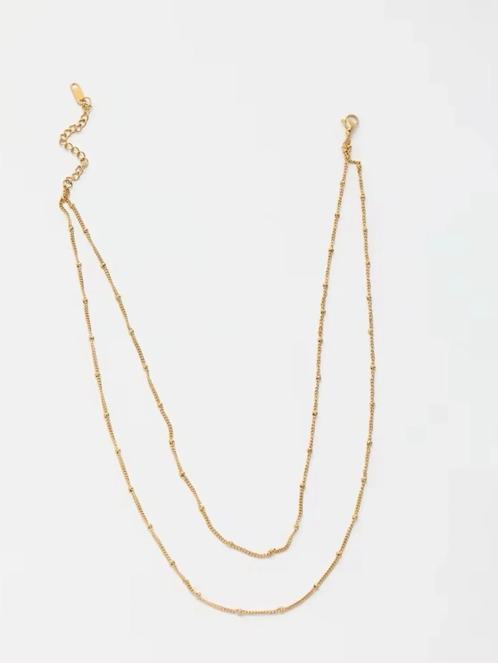 18k gold Delicate Double-Layer Gold Beaded Necklace - Picture 3 of 7